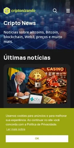 Forhåndsvisning av nettstedet Criptonizando, medium fra Brasil for sponsede artikler