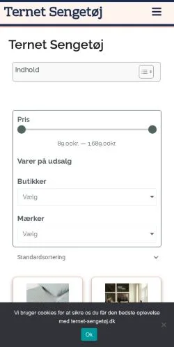 Anteprima del sito Ternet Sengetøj, media di Danimarca per articoli sponsorizzati
