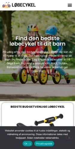 Anteprima del sito Bedste Løbecykler, media di Danimarca per articoli sponsorizzati