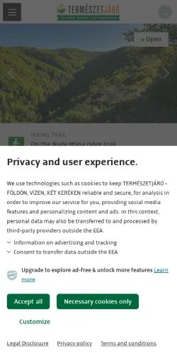 Podgląd witryny termeszetjaro, medium z kraju Węgry do artykułów sponsorowanych