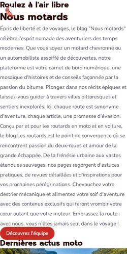 Anteprima del sito Nous Motards, media di Francia per articoli sponsorizzati