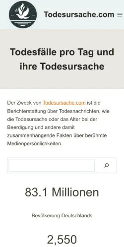 Voorbeeld van de site Todesursache, medium uit Duitsland voor gesponsorde artikelen
