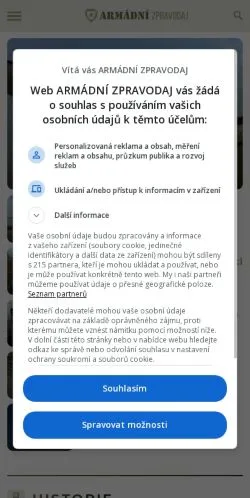 Anteprima del sito ArmádníZpravodaj, media di Cechia per articoli sponsorizzati