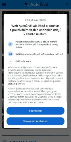 Anteprima del sito AutoŽivě, media di Cechia per articoli sponsorizzati