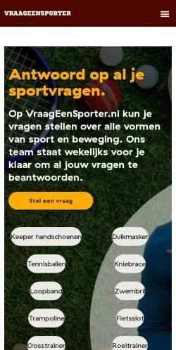Anteprima del sito Vraag Een Sporter, media di Paesi Bassi per articoli sponsorizzati