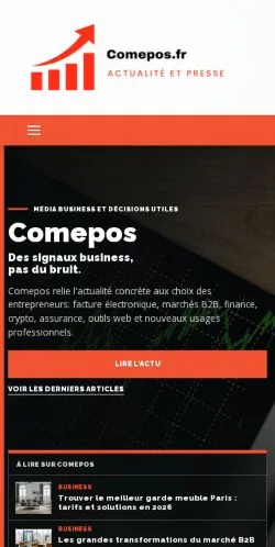 Vista previa del sitio Comepos, medio de Francia para artículos patrocinados