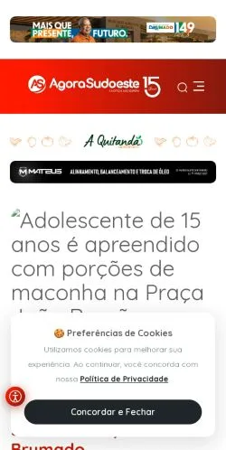 Podgląd witryny Agora Sudoeste, medium z kraju Brazylia do artykułów sponsorowanych