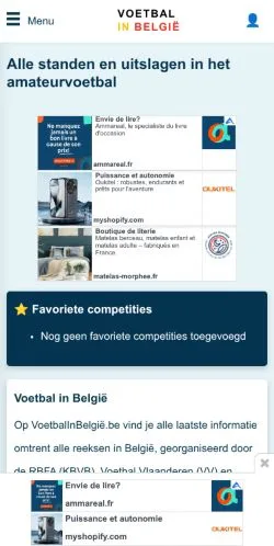 Anteprima del sito Voetbal in België, media di Belgio per articoli sponsorizzati