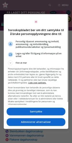 Anteprima del sito Horoskopbladet, media di Norvegia per articoli sponsorizzati
