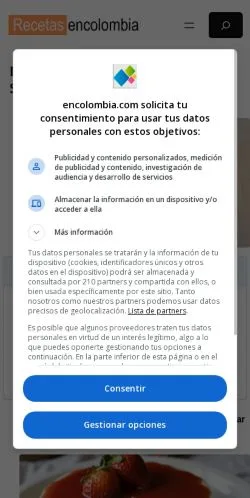 Podgląd witryny Recetas Encolombia, medium z kraju Hiszpania do artykułów sponsorowanych