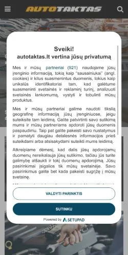 Anteprima del sito Automobilių naujienos ir patarimai, media di Lituania per articoli sponsorizzati