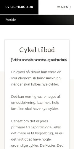 스폰서 기사용 덴마크 매체 Cykel Tilbud 사이트 미리보기