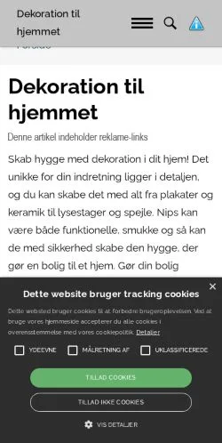 Anteprima del sito Dekoration Til Hjemmet, media di Danimarca per articoli sponsorizzati