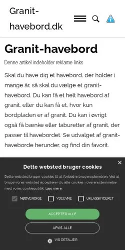 Anteprima del sito Granit Havebord, media di Danimarca per articoli sponsorizzati