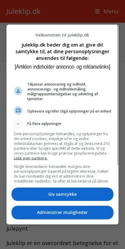 Sponsorlu makaleler için Danimarka medyası Juleklip sitesinin önizlemesi