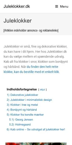 Anteprima del sito Juleklokker, media di Danimarca per articoli sponsorizzati