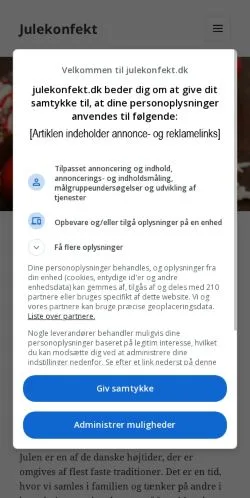 Anteprima del sito Julekonfekt, media di Danimarca per articoli sponsorizzati