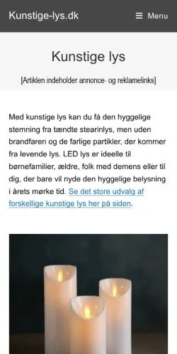 Anteprima del sito Kunstige Lys, media di Danimarca per articoli sponsorizzati