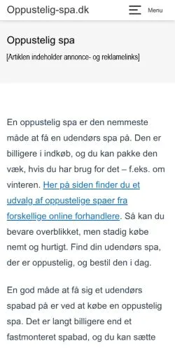 Anteprima del sito Oppustelig Spa, media di Danimarca per articoli sponsorizzati