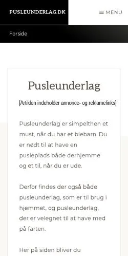 Förhandsvisning av webbplatsen Pusleunderlag, medium i Danmark för sponsrade artiklar