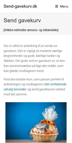 Anteprima del sito Send Gavekurv, media di Danimarca per articoli sponsorizzati