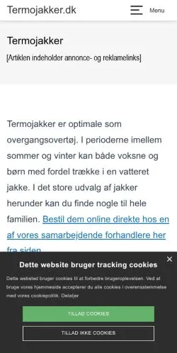 Anteprima del sito Termojakker Til Alle, media di Danimarca per articoli sponsorizzati