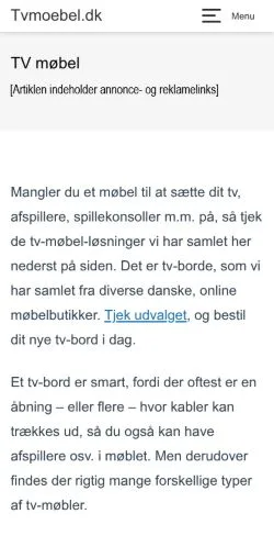 Preview of the TV Møbel website, a media outlet in Denmark for sponsored articles