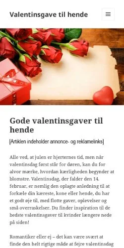 Anteprima del sito Valentinsgave Til Hende, media di Danimarca per articoli sponsorizzati