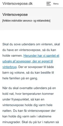 Preview of the Vintersovepose website, a media outlet in Denmark for sponsored articles