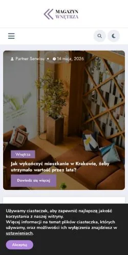 Pré-visualização do site Magazyn Wnętrza, meio de Polônia para artigos patrocinados