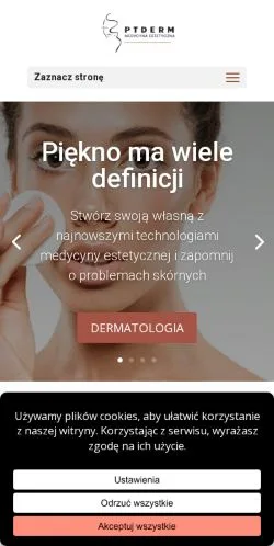 Pré-visualização do site PTDERM, meio de Polônia para artigos patrocinados