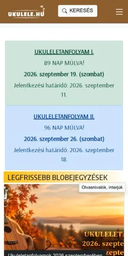 Podgląd witryny Ukulele Magyarország, medium z kraju Węgry do artykułów sponsorowanych