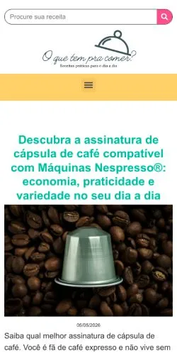 Anteprima del sito O Que Tem Pra Comer, media di Brasile per articoli sponsorizzati