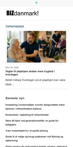 Podgląd witryny BIZdanmark, medium z kraju Dania do artykułów sponsorowanych