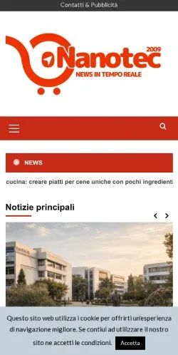Anteprima del sito Nanotec2009, media di Italia per articoli sponsorizzati
