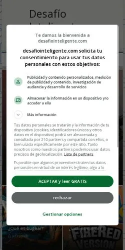 Podgląd witryny Desafío Inteligente, medium z kraju Hiszpania do artykułów sponsorowanych