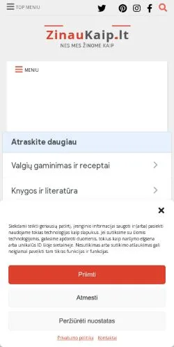 Anteprima del sito ZinauKaip, media di Lituania per articoli sponsorizzati