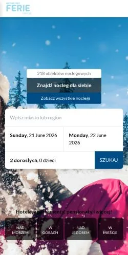 Sponsorlu makaleler için Polonya medyası Ferie Zimowe sitesinin önizlemesi