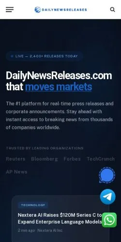 Anteprima del sito Daily News Releases, media di Stati Uniti per articoli sponsorizzati