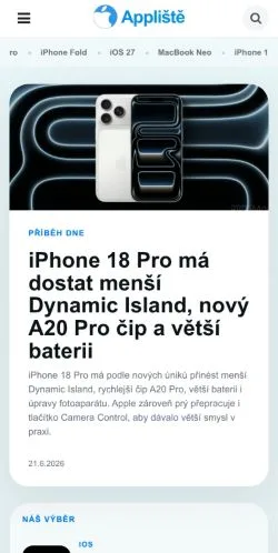 Sponsorlu makaleler için Çekya medyası Appliště sitesinin önizlemesi