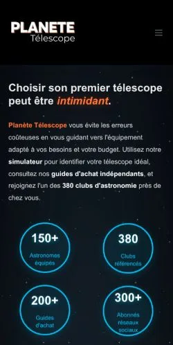 Anteprima del sito Planete Telescope, media di Francia per articoli sponsorizzati