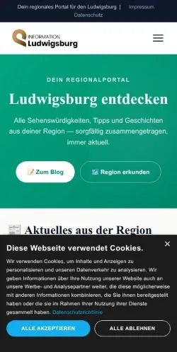 Anteprima del sito Alles aus dem Landkreis Ludwigsburg, media di Germania per articoli sponsorizzati