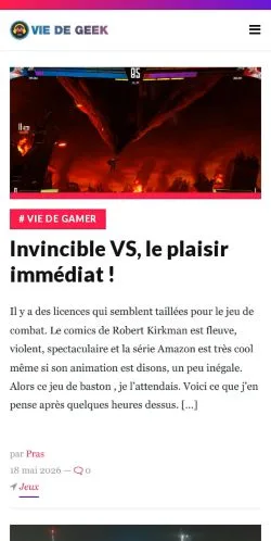 스폰서 기사용 프랑스 매체 Vie de Geek 사이트 미리보기