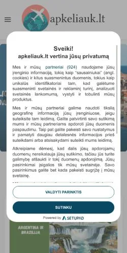 Anteprima del sito Apkeliauk, media di Lituania per articoli sponsorizzati