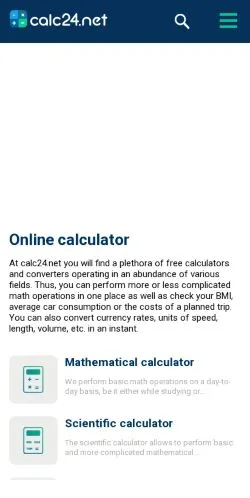 Aperçu du site Online calculator • calc24.net, média de États-Unis pour articles sponsorisés
