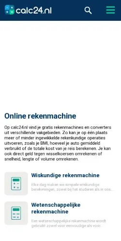 스폰서 기사용 네덜란드 매체 Online rekenmachine • calc24.nl 사이트 미리보기