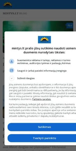 Forhåndsvisning av nettstedet Mintys.lt, medium fra Litauen for sponsede artikler