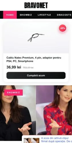 Podgląd witryny BRAVOnet, medium z kraju Rumunia do artykułów sponsorowanych