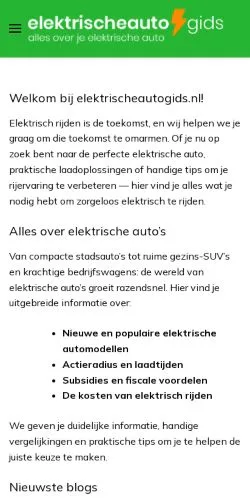 Podgląd witryny De elektrische auto gids, medium z kraju Holandia do artykułów sponsorowanych