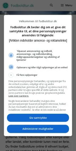 Podgląd witryny Fodboldtur, medium z kraju Dania do artykułów sponsorowanych